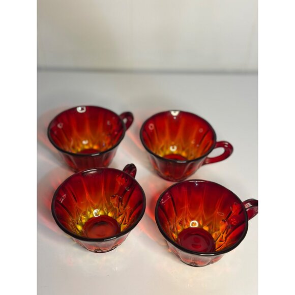 VTG Anchor Hocking Royal Ruby Glass Teacup 2.25"x4" Set of 4 Glassware Amberina - Picture 1 of 7